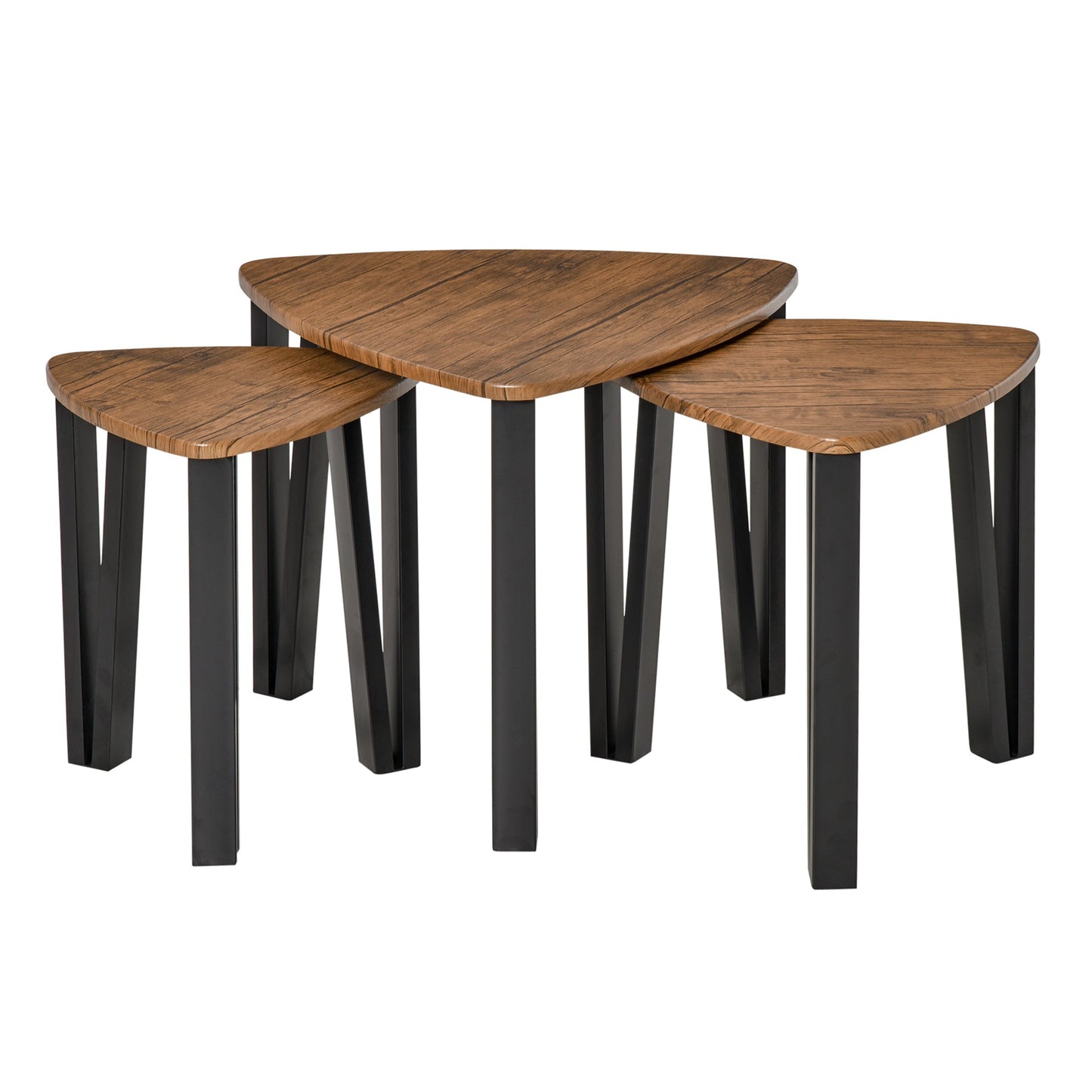 3 PCs MDF Steel Nesting Table Coffee Table Set Multifunctional End Side Table Living Room Furniture Walnut Wood Grain-0