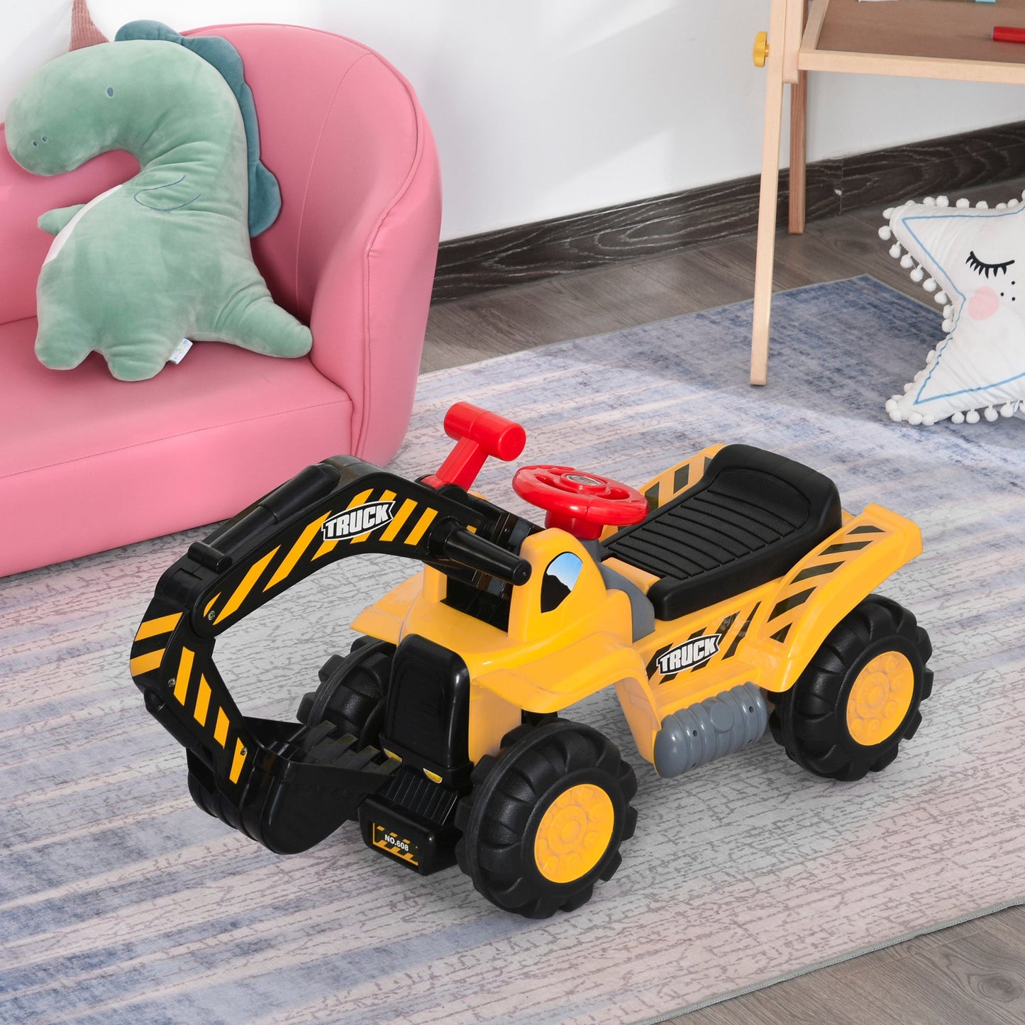 Kids 4-in-1 HDPE Excavator Ride On Truck Yellow/Black-Luxore