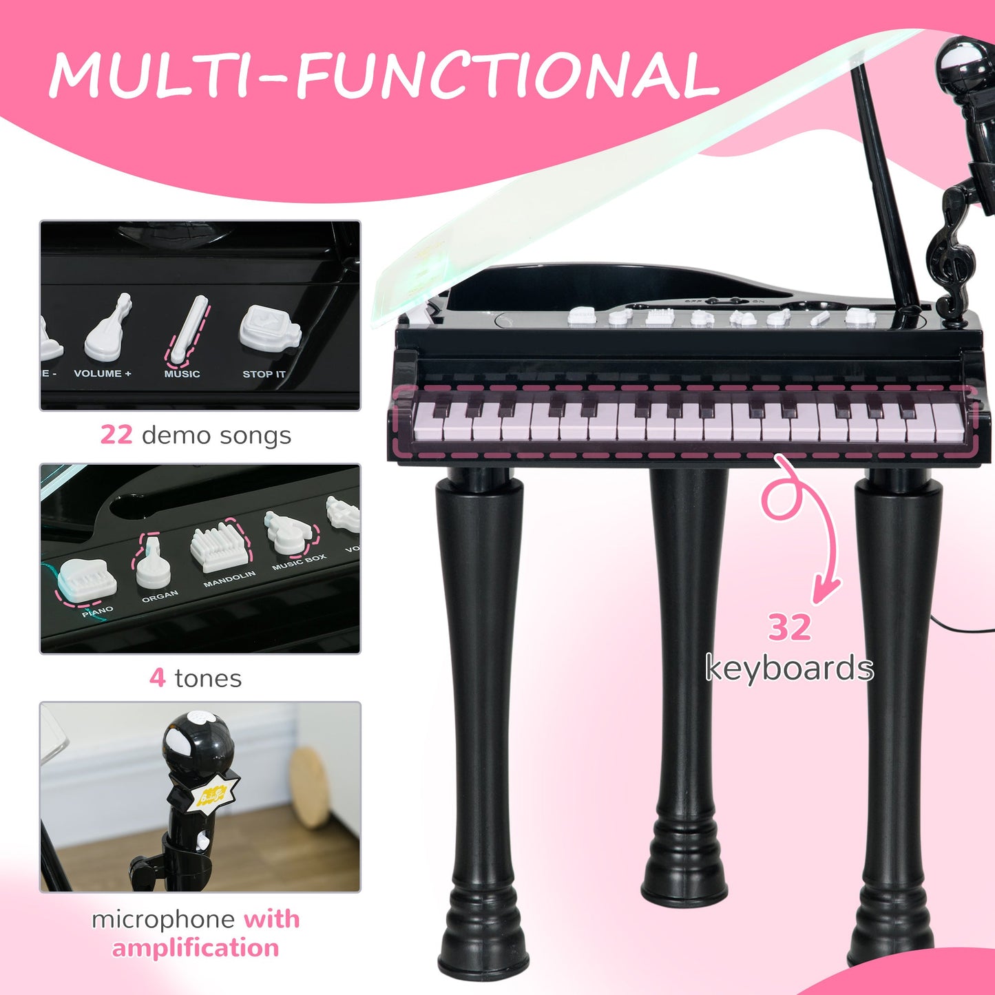 Kids Electronic Keyboard with Stool – Mini Grand Piano for Musical Fun-Luxore