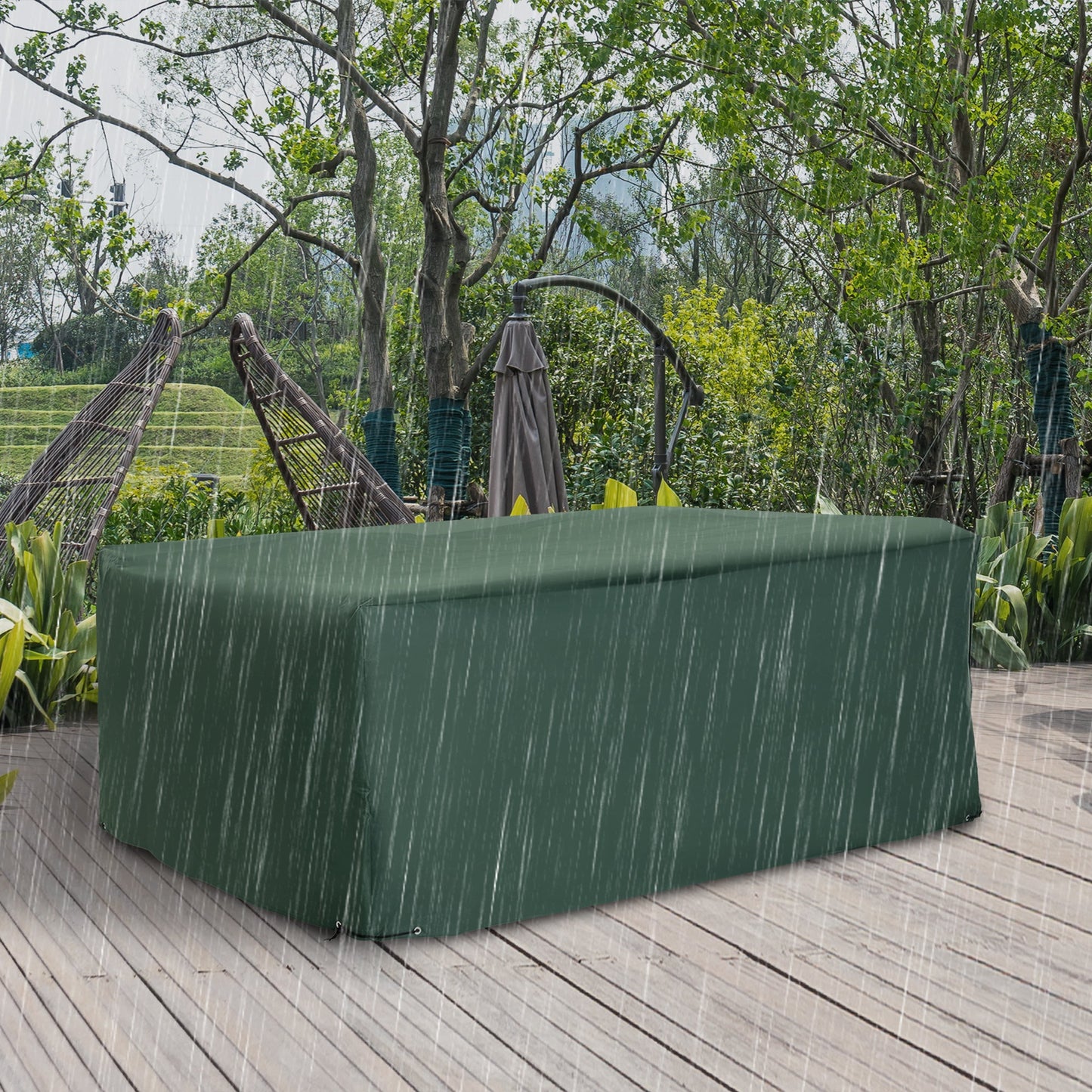 UV Rain Protective Rattan Furniture Cover Outdoor Garden Rectangular Furniture Cover Table Chair Sofa Shelter Waterproof 222x155x67cm, Green-1
