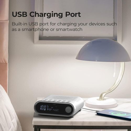 i-box Sunrise Bedside Alarm Clock with DAB Radio - White-Luxore