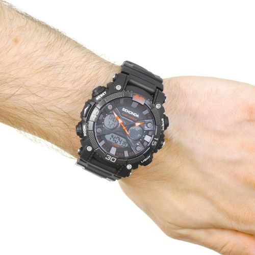 Accessories - Sekonda Mens Chronograph Dual Time Black Rubber Strap Watch - 1036
