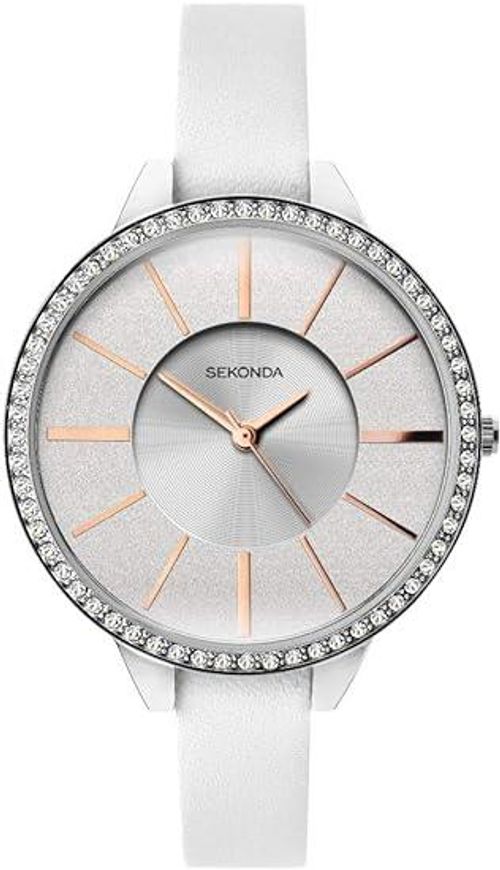 Accessories - Sekonda Ladies Editions With Silver Glitter Dial And White Strap Watch 40003