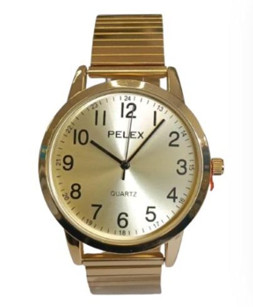 Accessories - Pelex Mens Big Number Gold Case Gold Dial Gold Bracelet Strap Quartz Watch