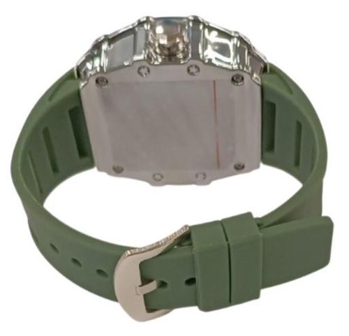 Accessories - New Rubber Gents Solid Fashion Quartz Movement Screw Decoration Skeleton Dial Green Rubber Strap Watch
