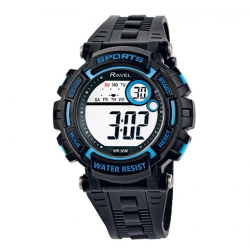 Accessories - Ravel Mens 3ATM Digital Sports Black/Blue Watch RDG.14.4