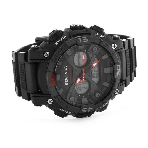 Accessories - Sekonda Mens Chronograph Dual Time Black Rubber Strap Watch - 1036