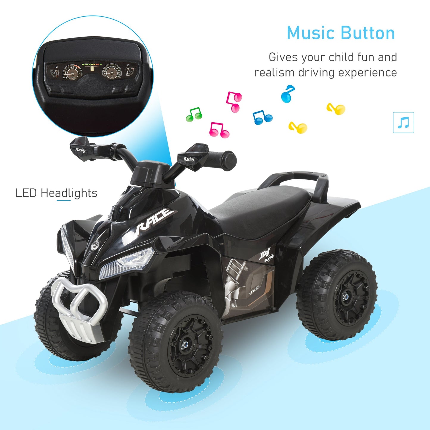 No Power Kids Ride on Toy Foot-to-Floor Sliding Quad for 18-36 Months, Black-Luxore