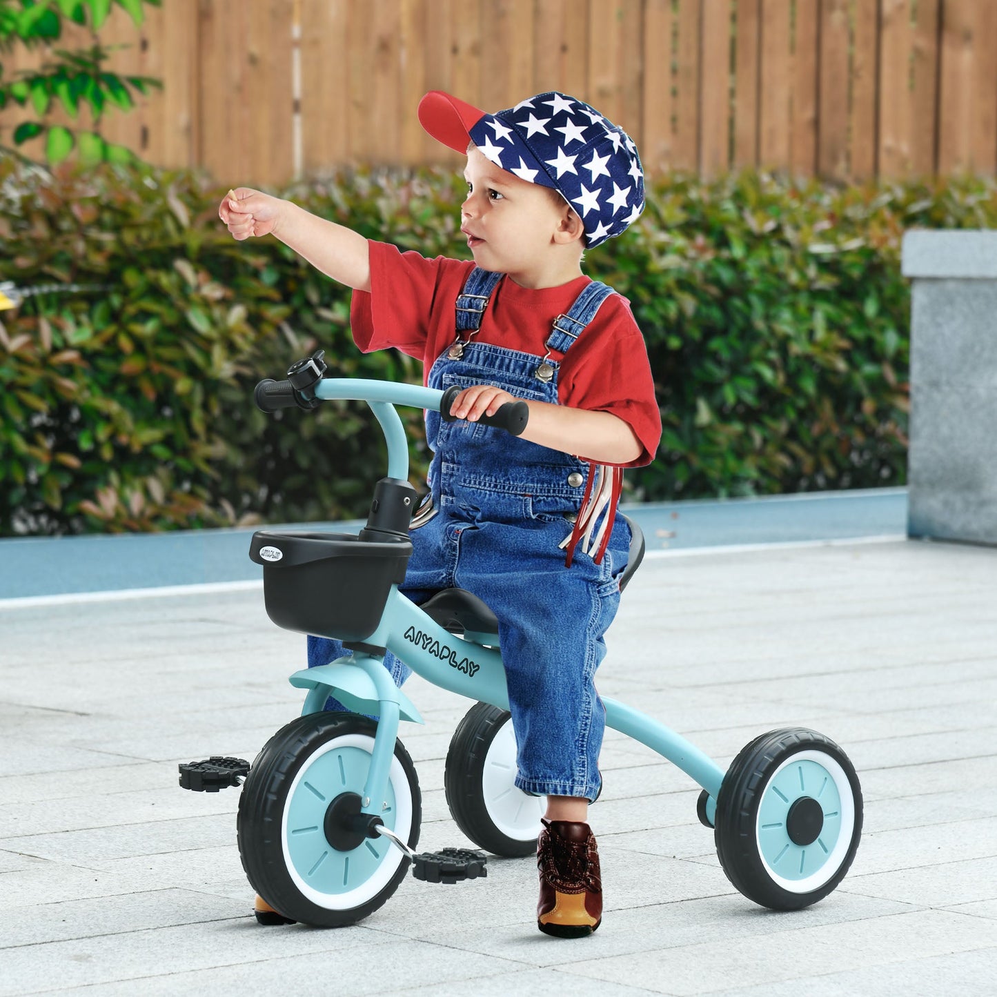 Kids Trike, Tricycle, with Adjustable Seat, Basket, Bell, for Ages 2-5 Years - Blue-Luxore