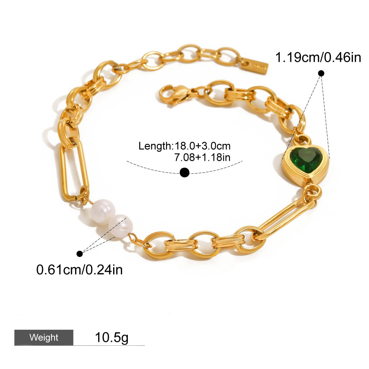 18K gold heart-shaped inlaid gemstones and pearls design light luxury style necklace bracelet set-Luxore