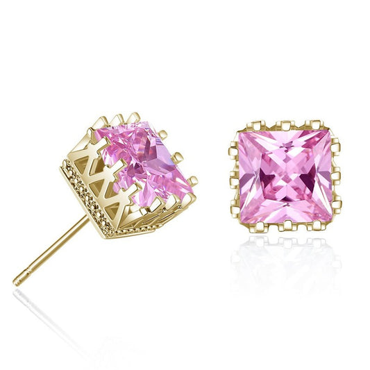 18K PVD Gold Hollow Crown Inlaid with Square Gemstone High-End Earrings-Luxore