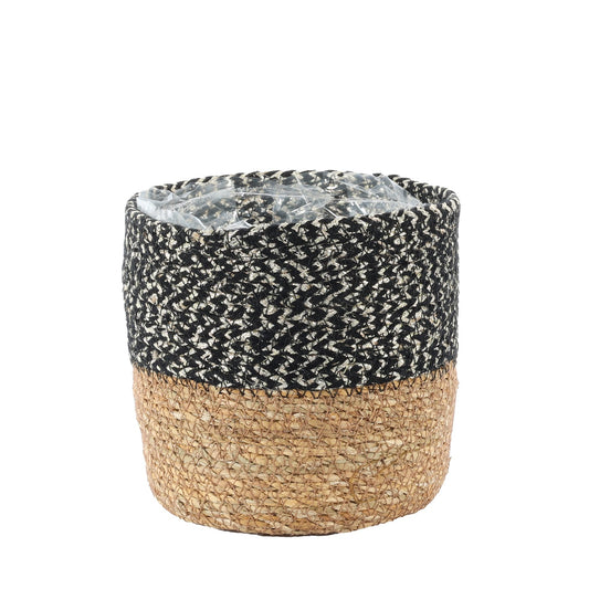 Natural &amp; Black Seagrass Basket (14cm x 15cm)