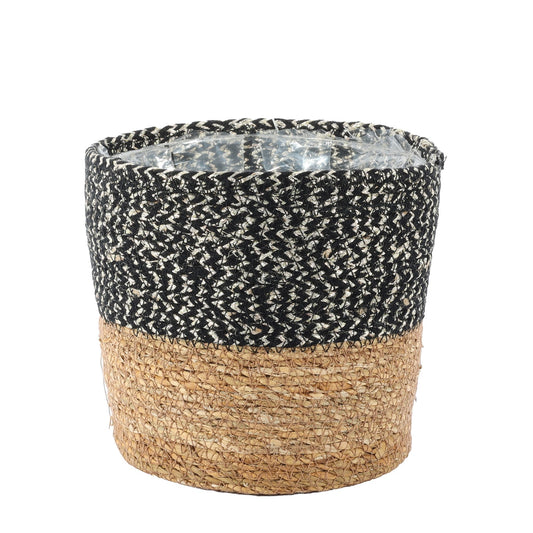 Natural &amp; Black Seagrass Basket (16cm x 17.5cm)