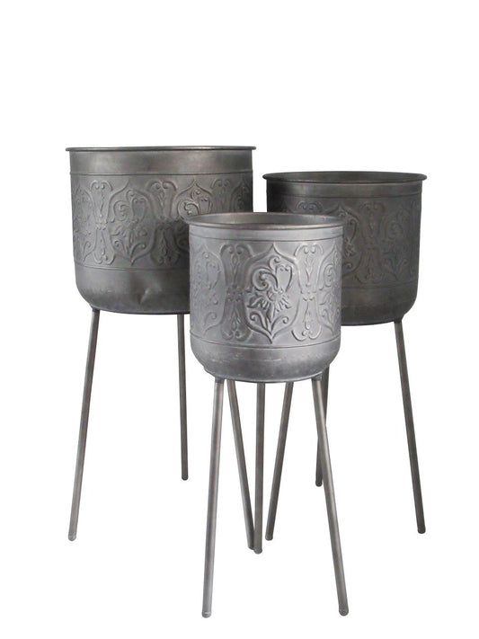 Grey Creation Legacy Zinc Planters on Stands (Set of 3)