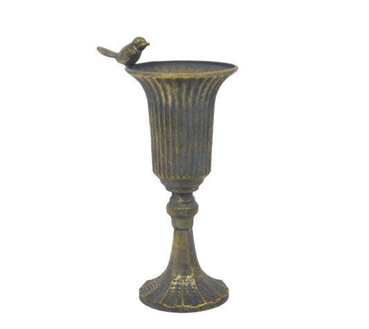 Antique Gold Creation Metal Urn Vase on Stem (30cm)