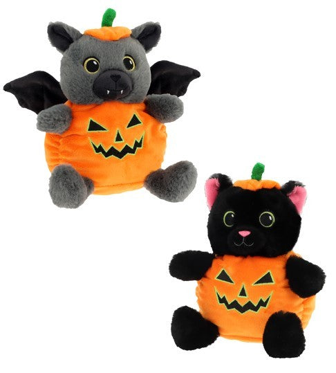 16cm Keeleco Cat &amp; Bat in Pumpkin Outfit (Assorted)