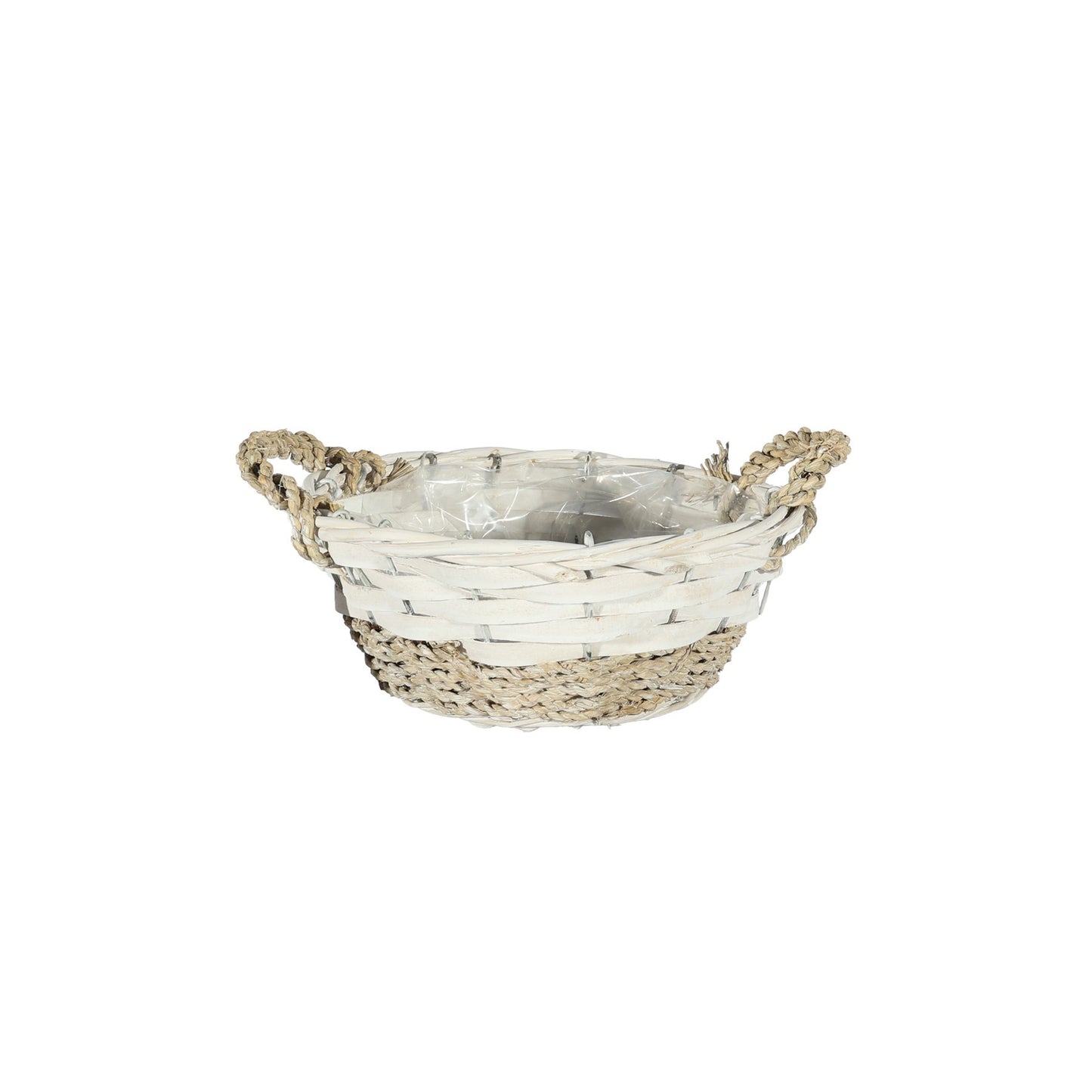 Two Tone Round Softwood &amp; Seagrass Basket with Ears (20cm)