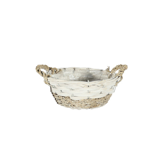 Two Tone Round Softwood &amp; Seagrass Basket with Ears (20cm)