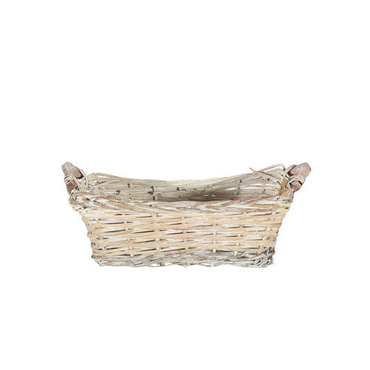 White Wash RectangleÂ Woven Basket with Handles (Small)