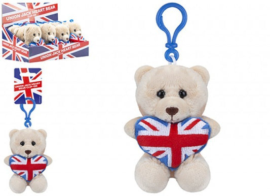 Clip On Bear With Union Jack Heart
