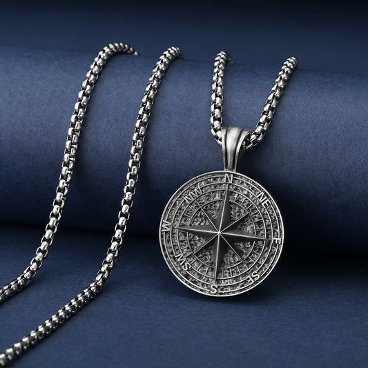 Titanium Steel Compass Pendant Necklace for Men-Luxore