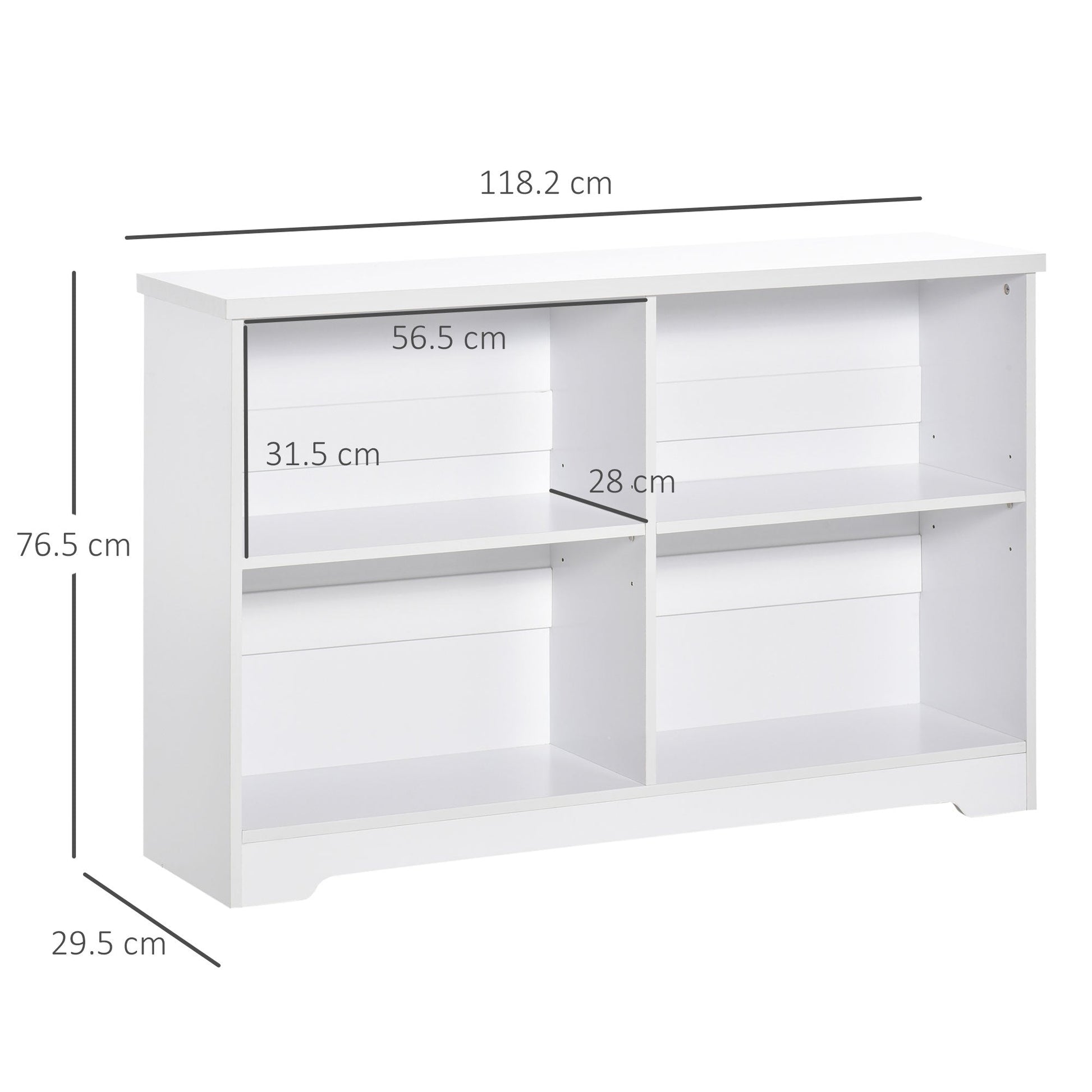 Simple Modern 4-Compartment Low Bookcase 2-Tier w/ Moving Shelves Cube Display Storage Unit Home Office Living Room Furniture White-2