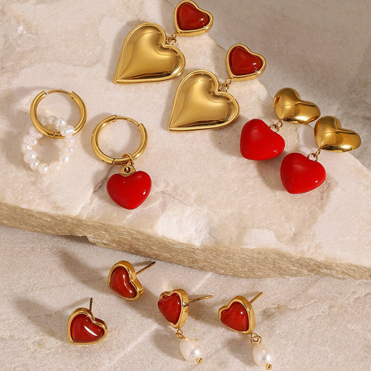 18K gold heart-shaped earrings with oil drop design-Luxore