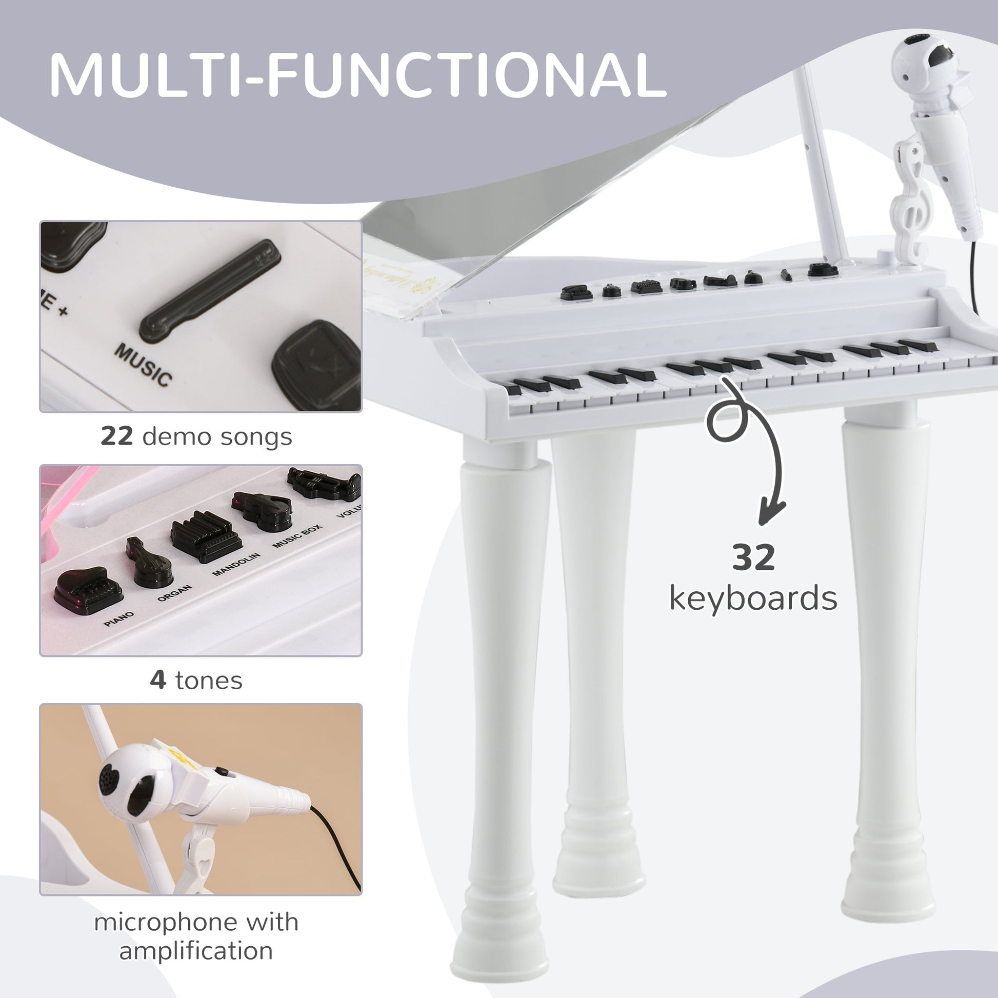 Kids Electronic Piano with Microphone and Stool – Interactive Musical Playset for Ages 3-6-Luxore