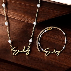 Customizable name with pearl design, exquisite light luxury necklace and bracelet set-Luxore