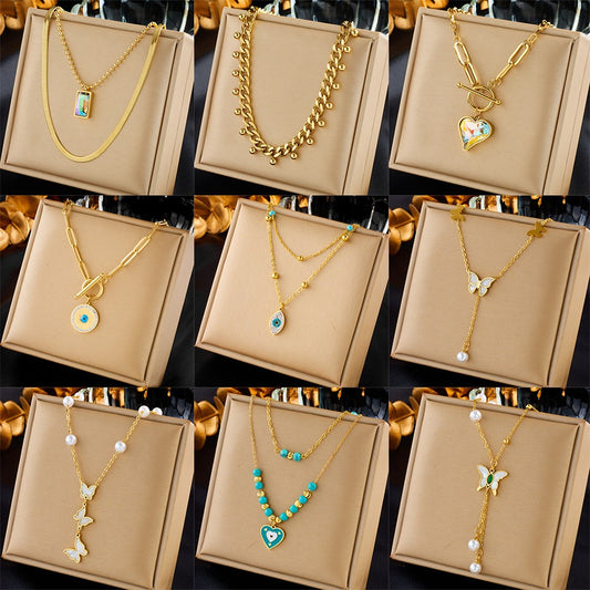 18K gold natural element inlaid gemstone design high-end light luxury style necklace-Luxore