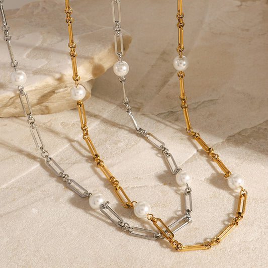 Gold Plated Elegant Pearl Chain Necklace-Luxore