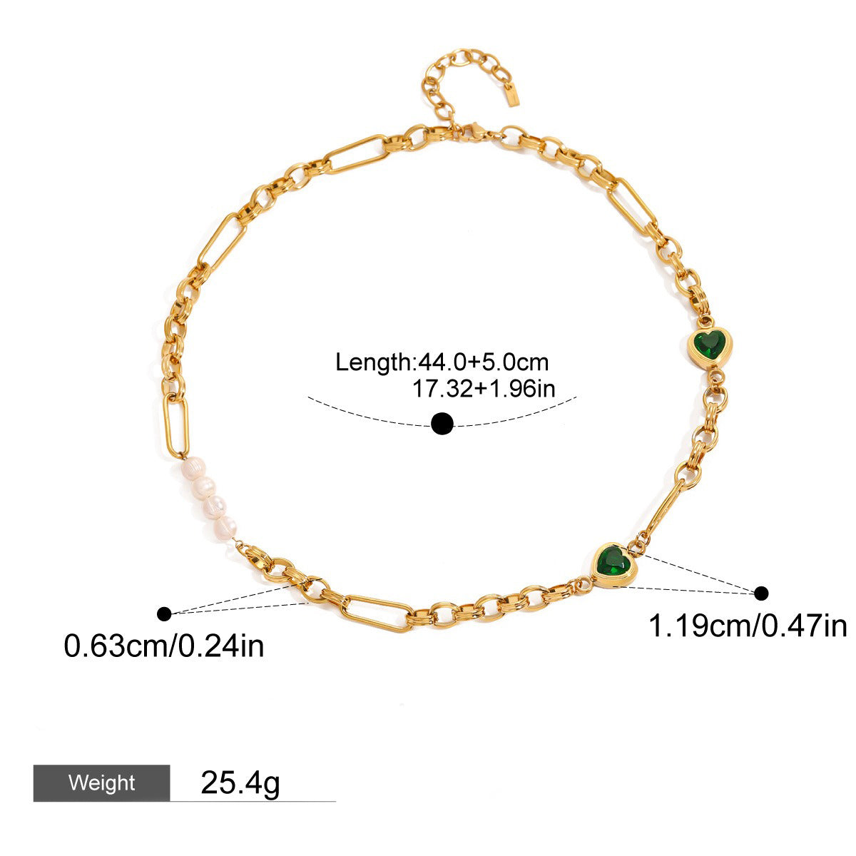18K gold heart-shaped inlaid gemstones and pearls design light luxury style necklace bracelet set-Luxore