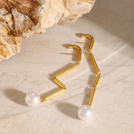 Gold Plated Pearl Tassel Earrings-Luxore