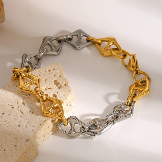 18K gold unique chain with gold and silver color matching design high-end bracelet-Luxore