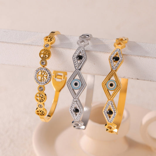 18K gold noble and fashionable devil's eye/tree of life diamond-studded design light luxury style bracelet-Luxore