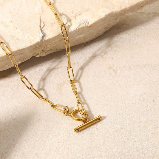 Modern Paperclip Chain Necklace with Gold Plating-Luxore