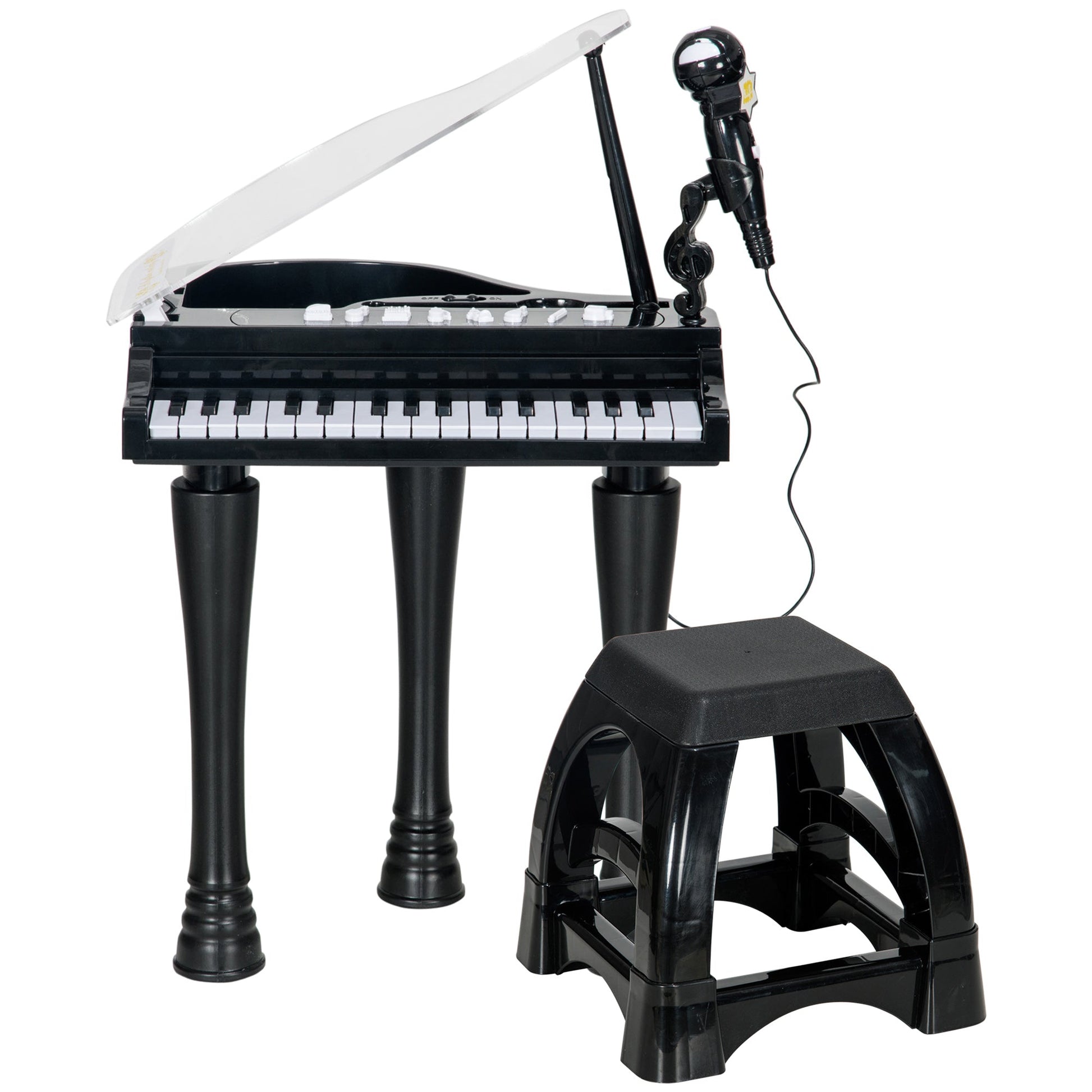 32-Key Kids Piano Keyboard, with Stool, Lights, Microphone, Sounds, Removable Legs - Black-0