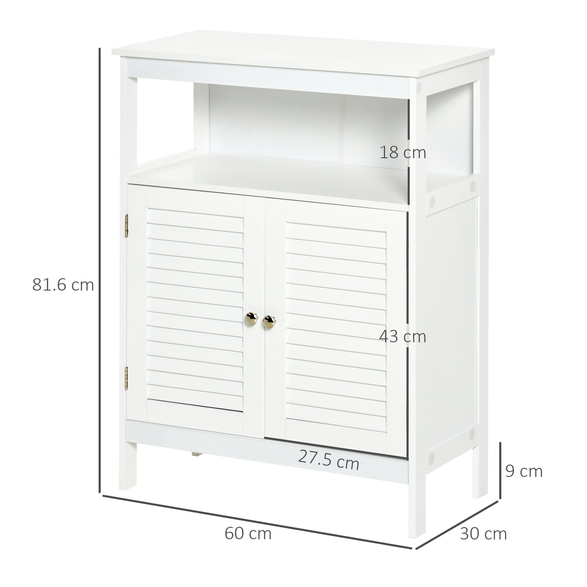 Freestanding Bathroom Storage Cabinet Organizer Cupboard with Double Shutter Doors Wooden Furniture White-2
