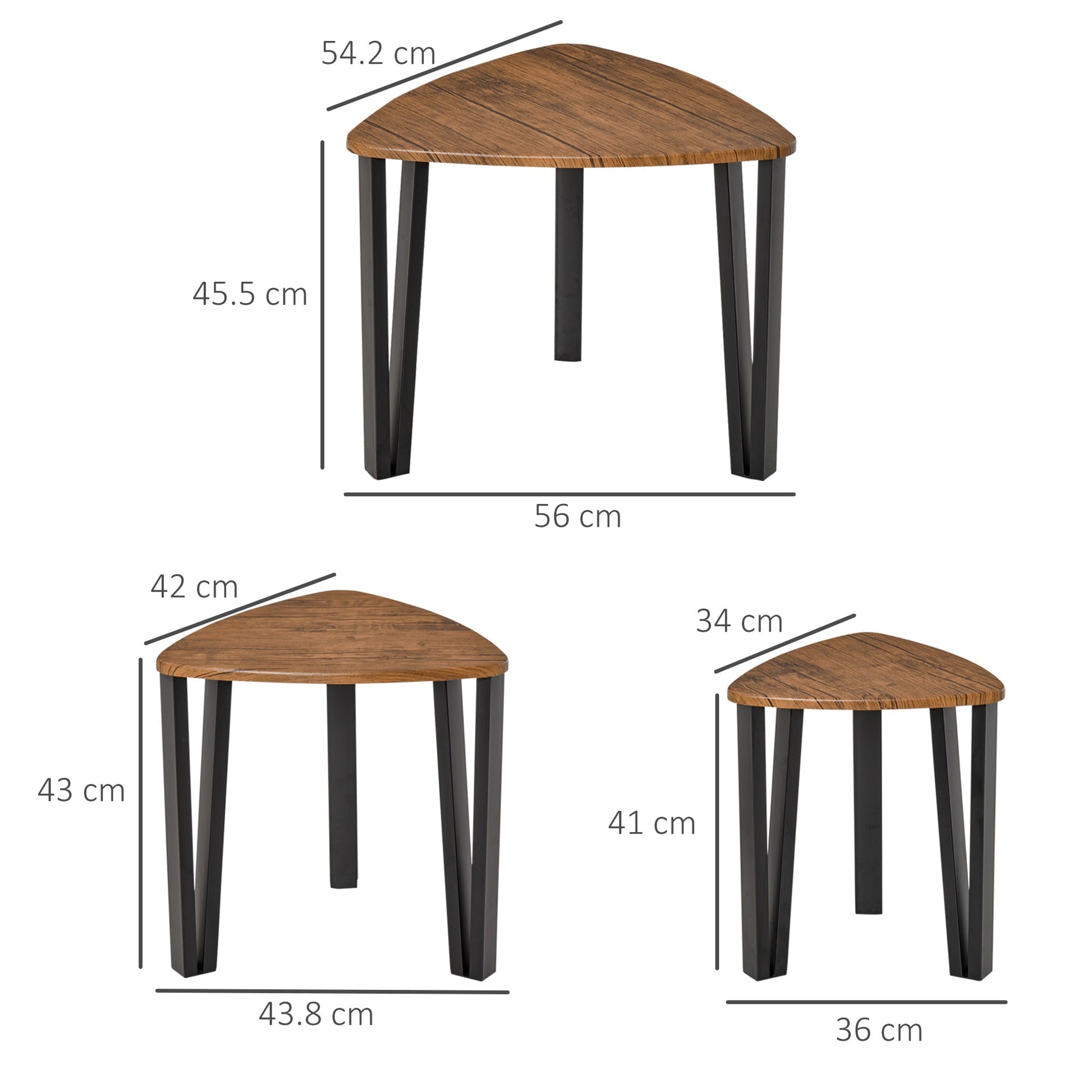 3 PCs MDF Steel Nesting Table Coffee Table Set Multifunctional End Side Table Living Room Furniture Walnut Wood Grain-2