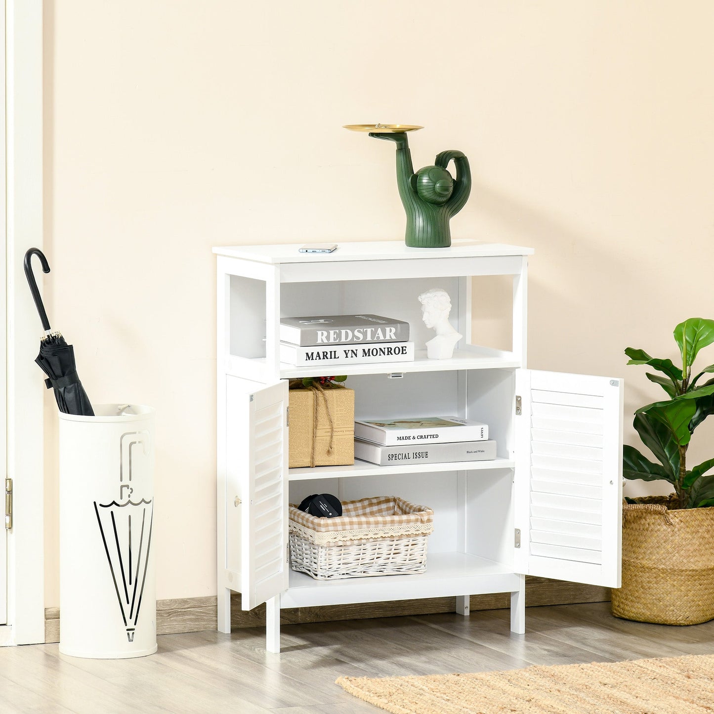 Freestanding Bathroom Storage Cabinet Organizer Cupboard with Double Shutter Doors Wooden Furniture White-4