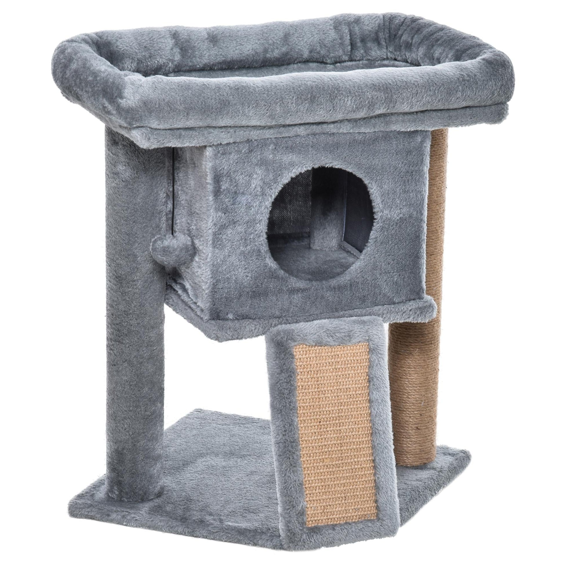 Cat Tree Tower for Indoor Cats Climbing Activity Center Kitten Furniture with Jute Scratching Pad Ball Toy Condo Perch Bed 40 x 40 x 57cm Grey-Luxore
