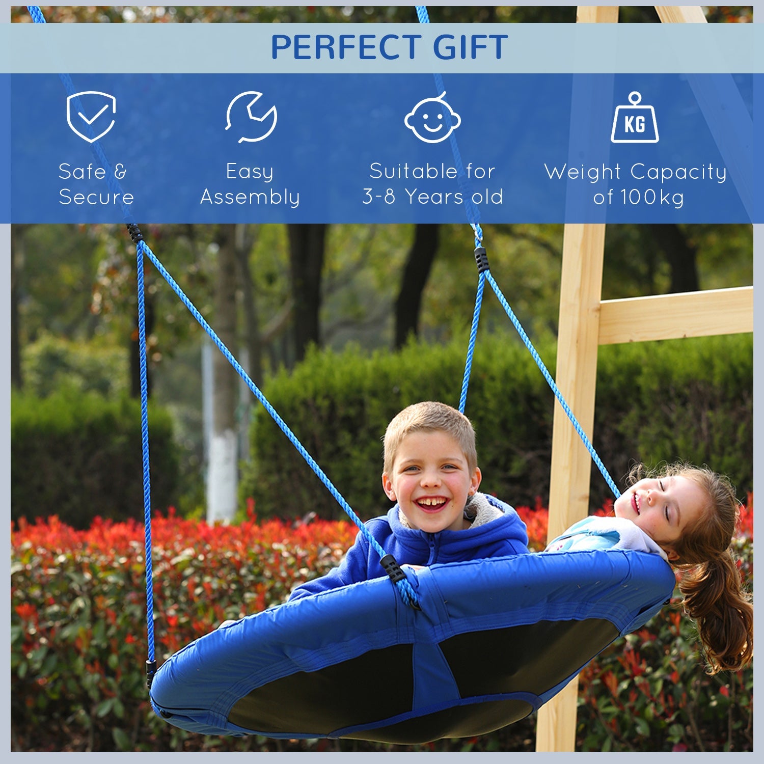 Kids Round Tree Spin, ?100cm-Blue-Luxore