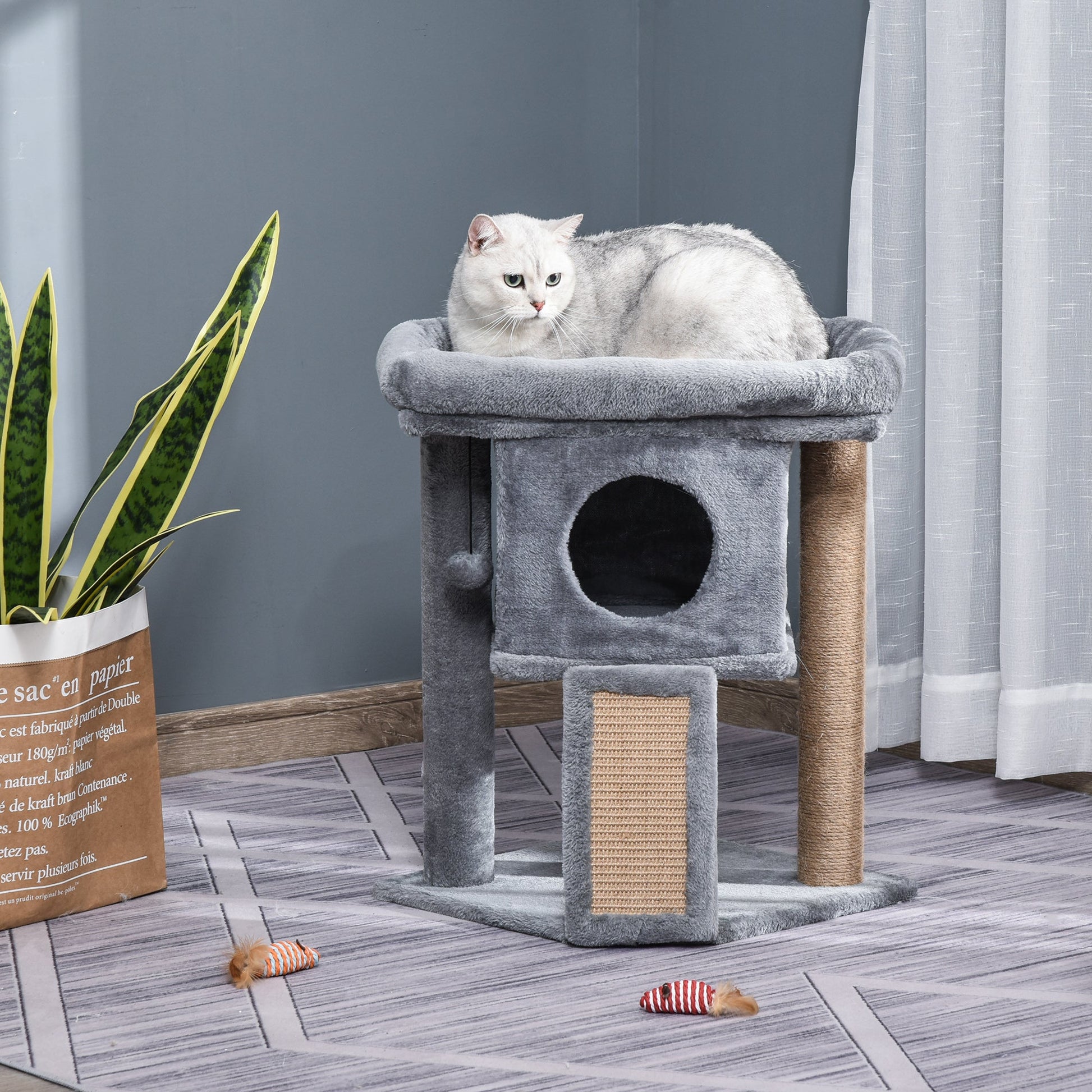 Cat Tree Tower for Indoor Cats Climbing Activity Center Kitten Furniture with Jute Scratching Pad Ball Toy Condo Perch Bed 40 x 40 x 57cm Grey-Luxore