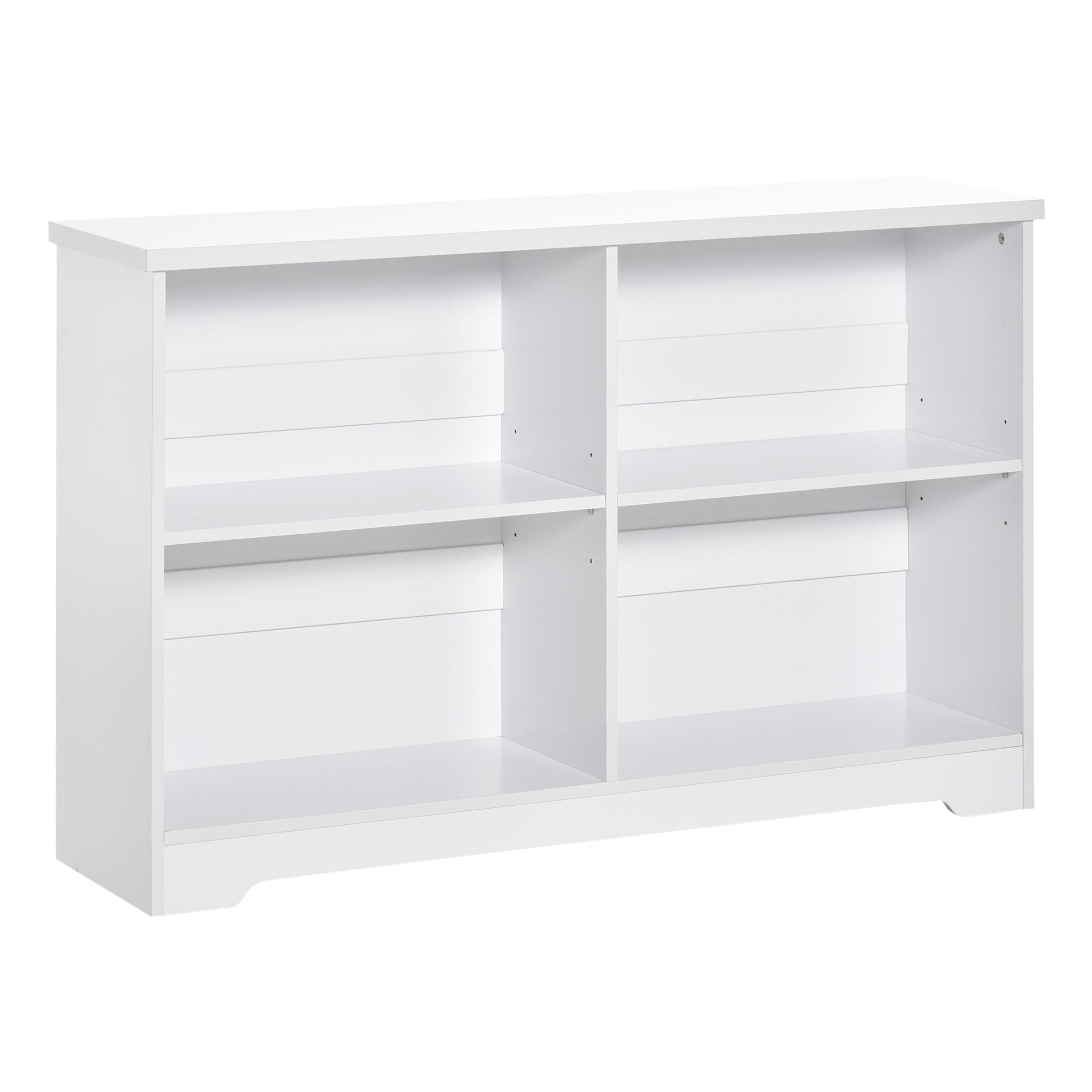 Simple Modern 4-Compartment Low Bookcase 2-Tier w/ Moving Shelves Cube Display Storage Unit Home Office Living Room Furniture White-1