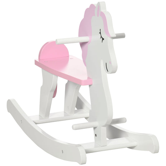 Kids Wooden Rocking Horse, Ride On Toy w/ Handlebar, Foot Pedal, Traditional Rocker Furniture for 1-3 Years, Pink-Luxore