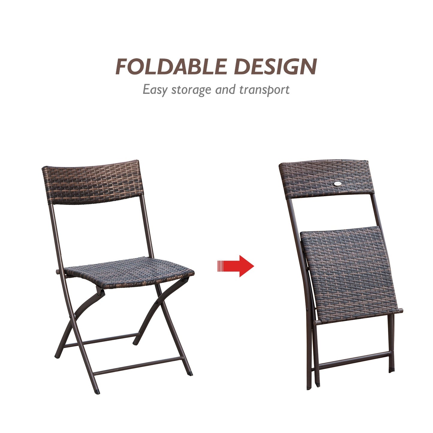 Rattan Bistro Set 2-Seater Garden Furniture Folding Rattan Chair Glass Topped Coffee Table Patio Balcony Wicker Furniture, Brown-4