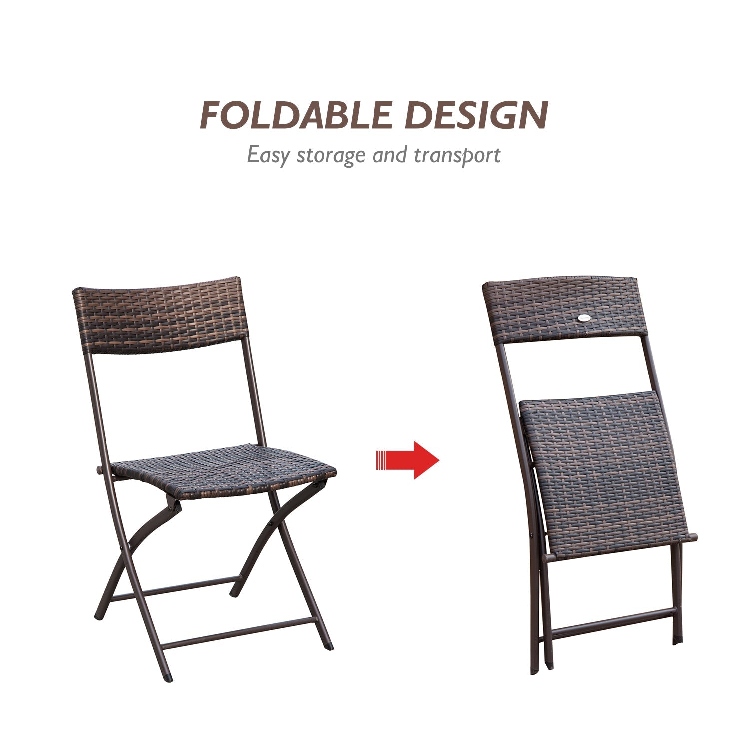 Rattan Bistro Set 2-Seater Garden Furniture Folding Rattan Chair Glass Topped Coffee Table Patio Balcony Wicker Furniture, Brown-4