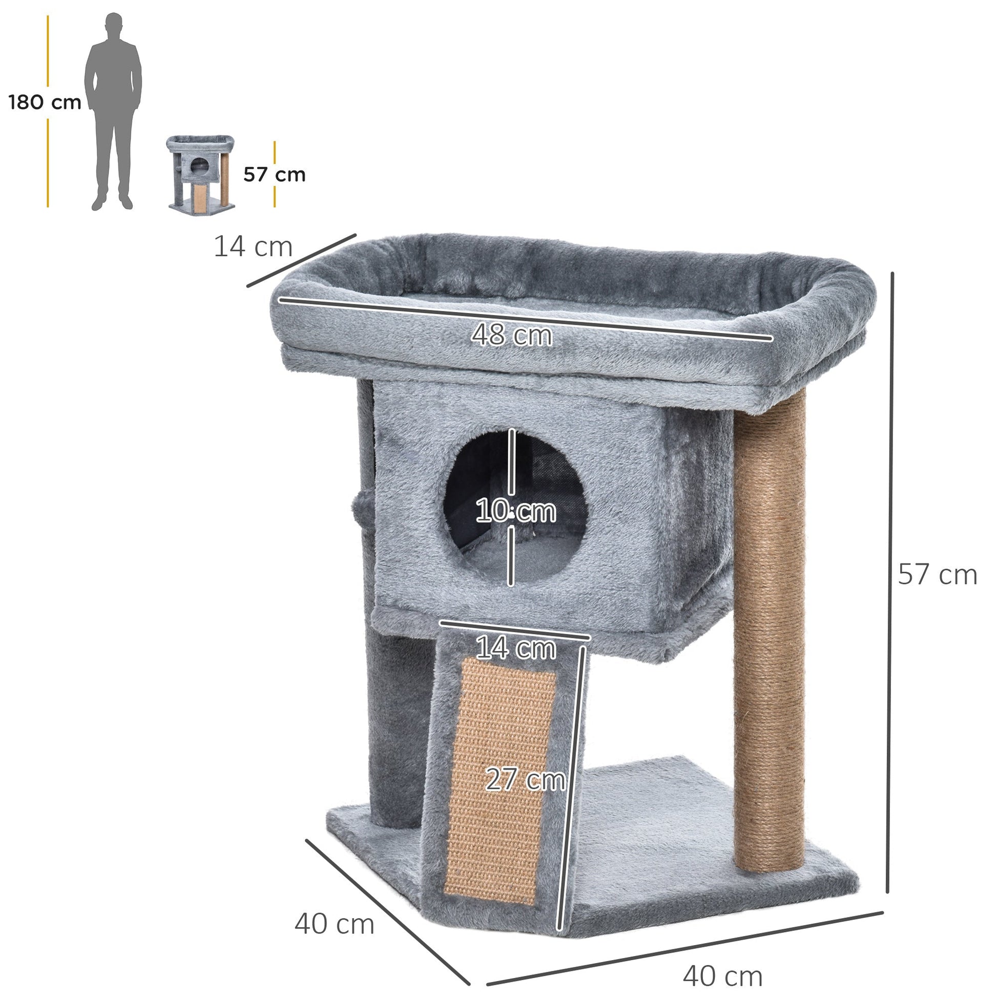 Cat Tree Tower for Indoor Cats Climbing Activity Center Kitten Furniture with Jute Scratching Pad Ball Toy Condo Perch Bed 40 x 40 x 57cm Grey-Luxore