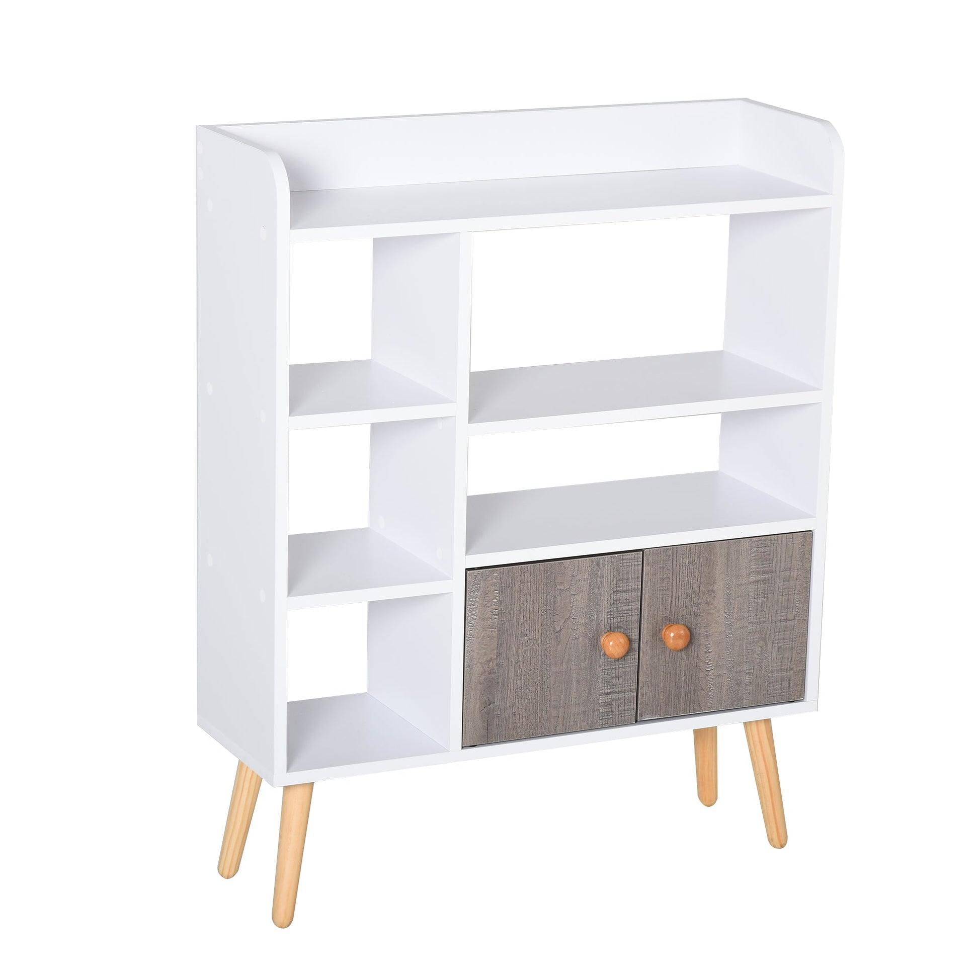 Multi-Shelf Modern Bookcase Freestanding Storage w/ Cabinet 6 Shelves Wood Legs Home Office Display Furniture Stylish White-0