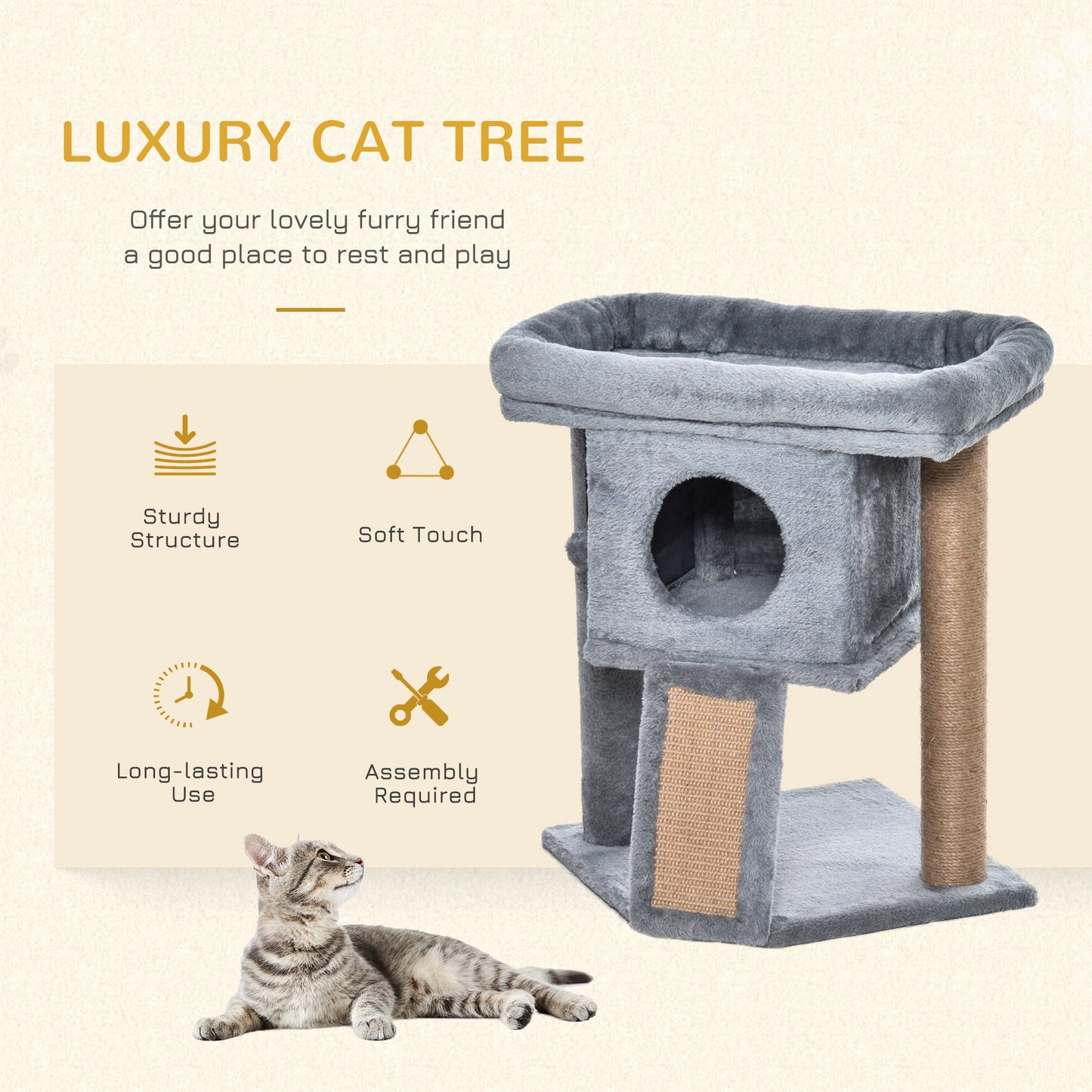 Cat Tree Tower for Indoor Cats Climbing Activity Center Kitten Furniture with Jute Scratching Pad Ball Toy Condo Perch Bed 40 x 40 x 57cm Grey-Luxore